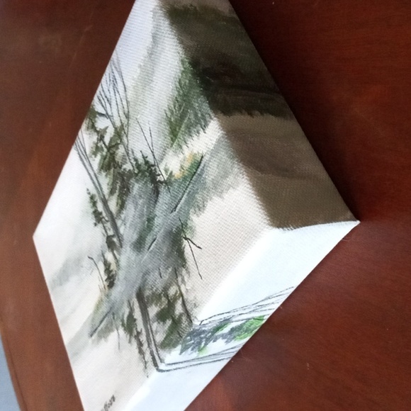 New original 5" x7" acrylic painting, ready to hang, Home decor, greens , grays. - Picture 3 of 5